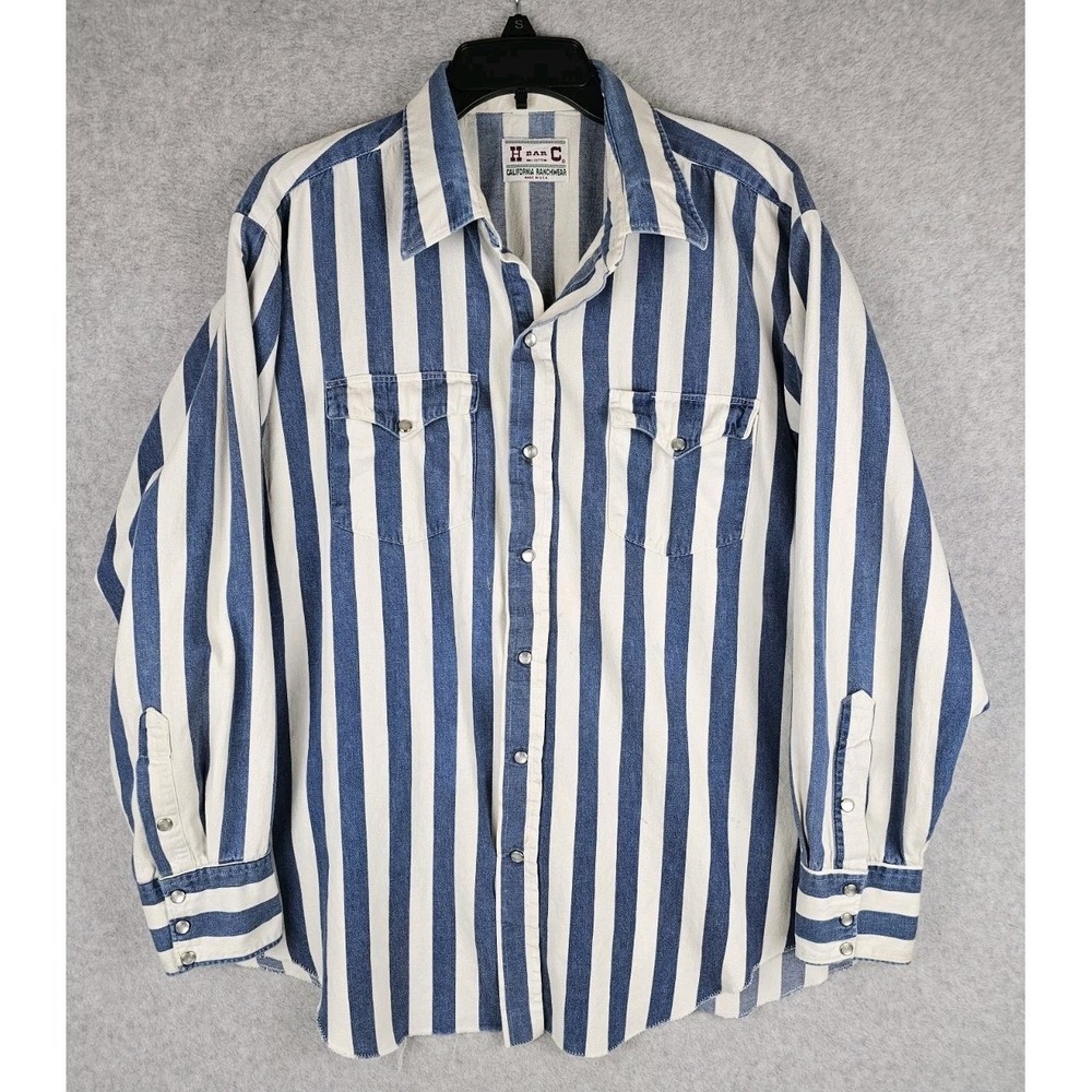 Vtg H Bar C Ranch Wear Western Pearl Snap Striped Shirt XXL Sz Tag Missing USA